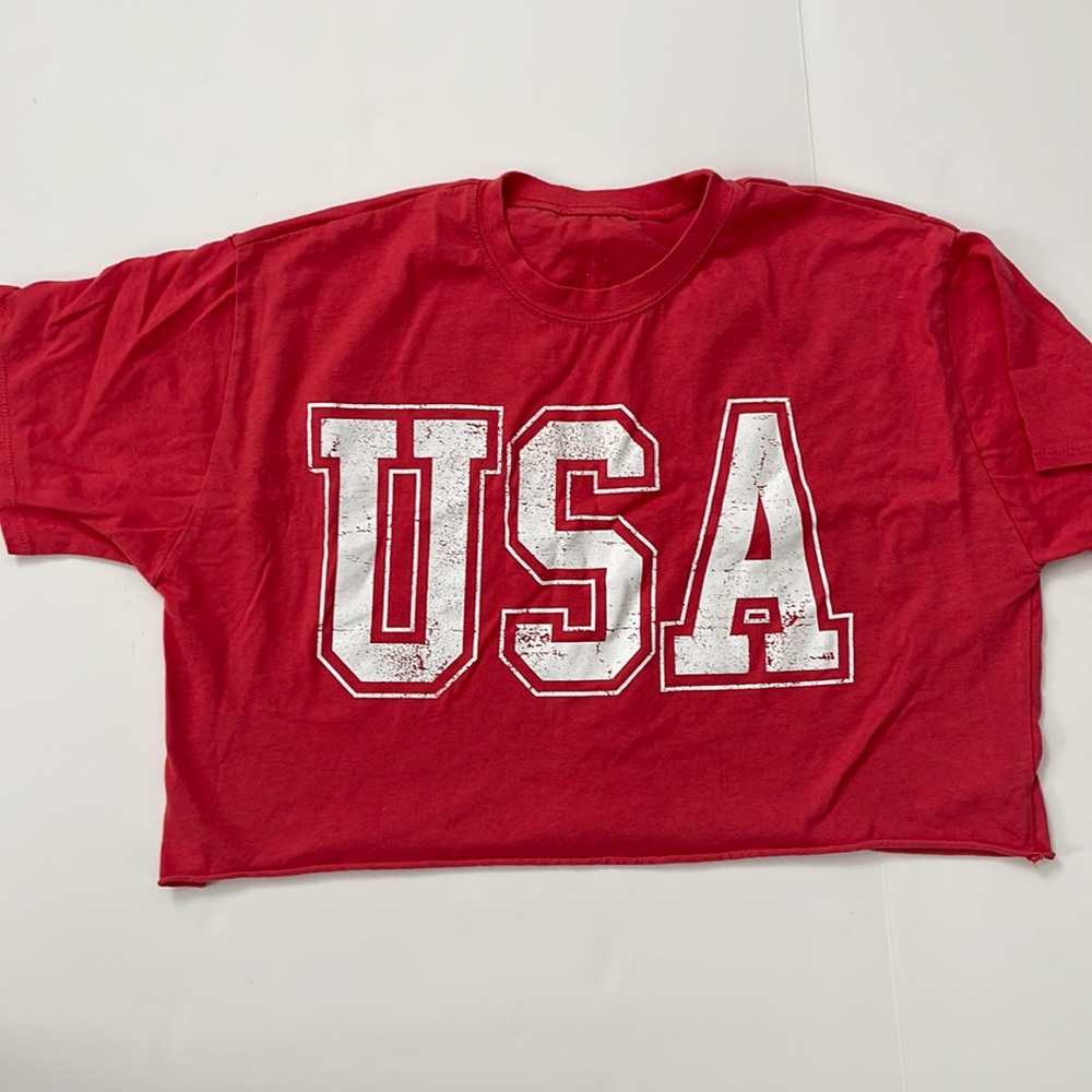 Red USA Crop Top - Womens Casual Tee